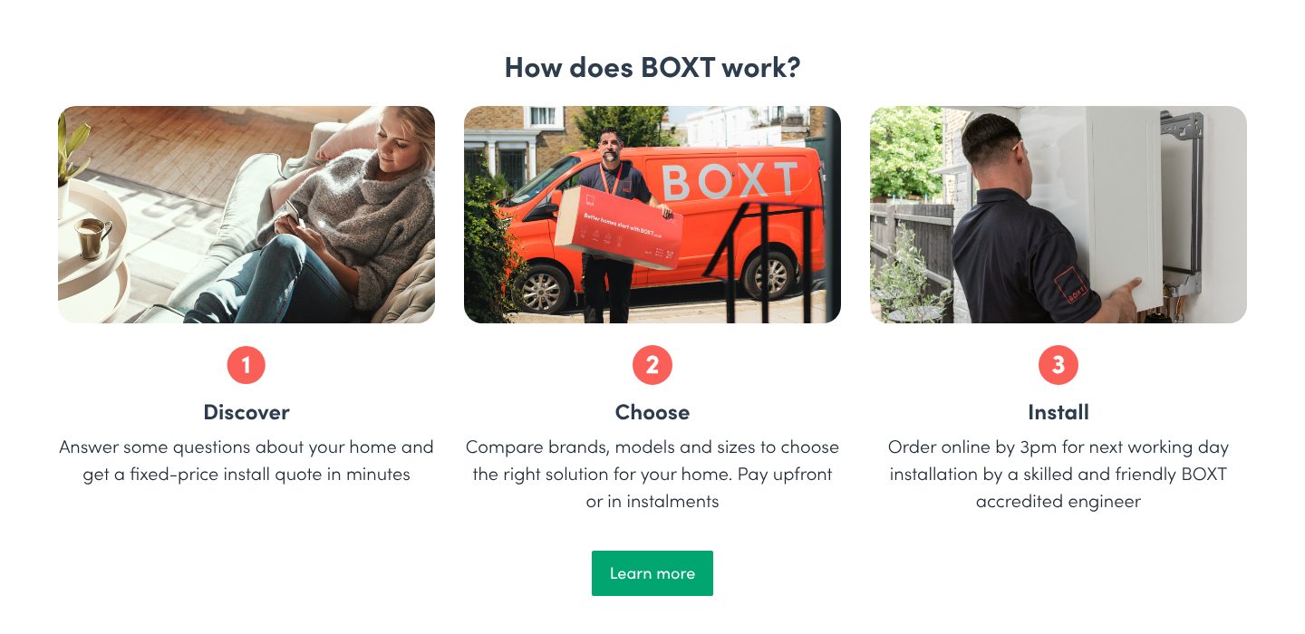 How it works, in three steps, on the BOXT website