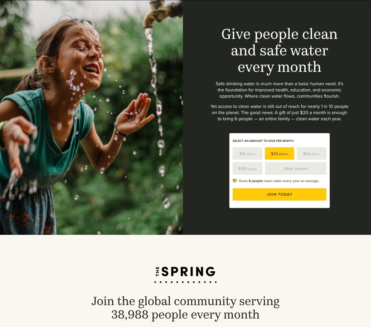 Monthly giving with a name, on the charity: water website