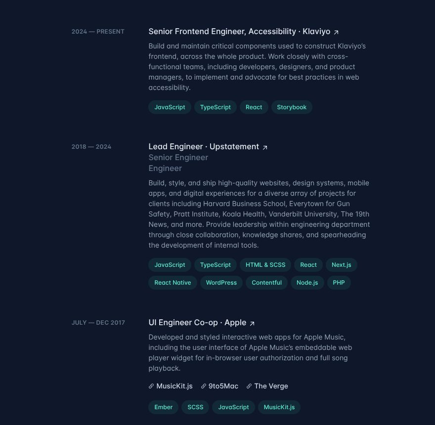 Where you have worked, on the Brittany Chiang website