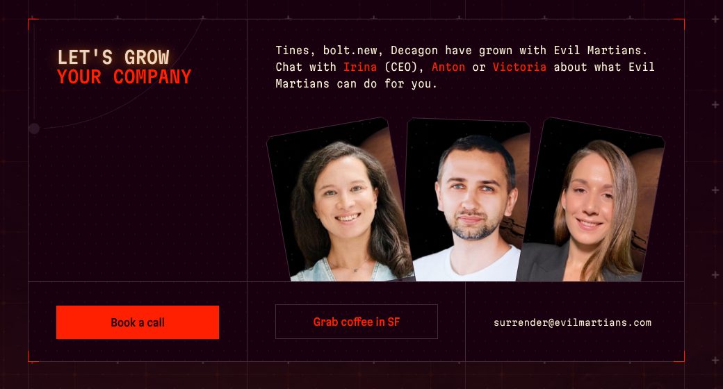 The people they will talk to, on the Evil Martians website