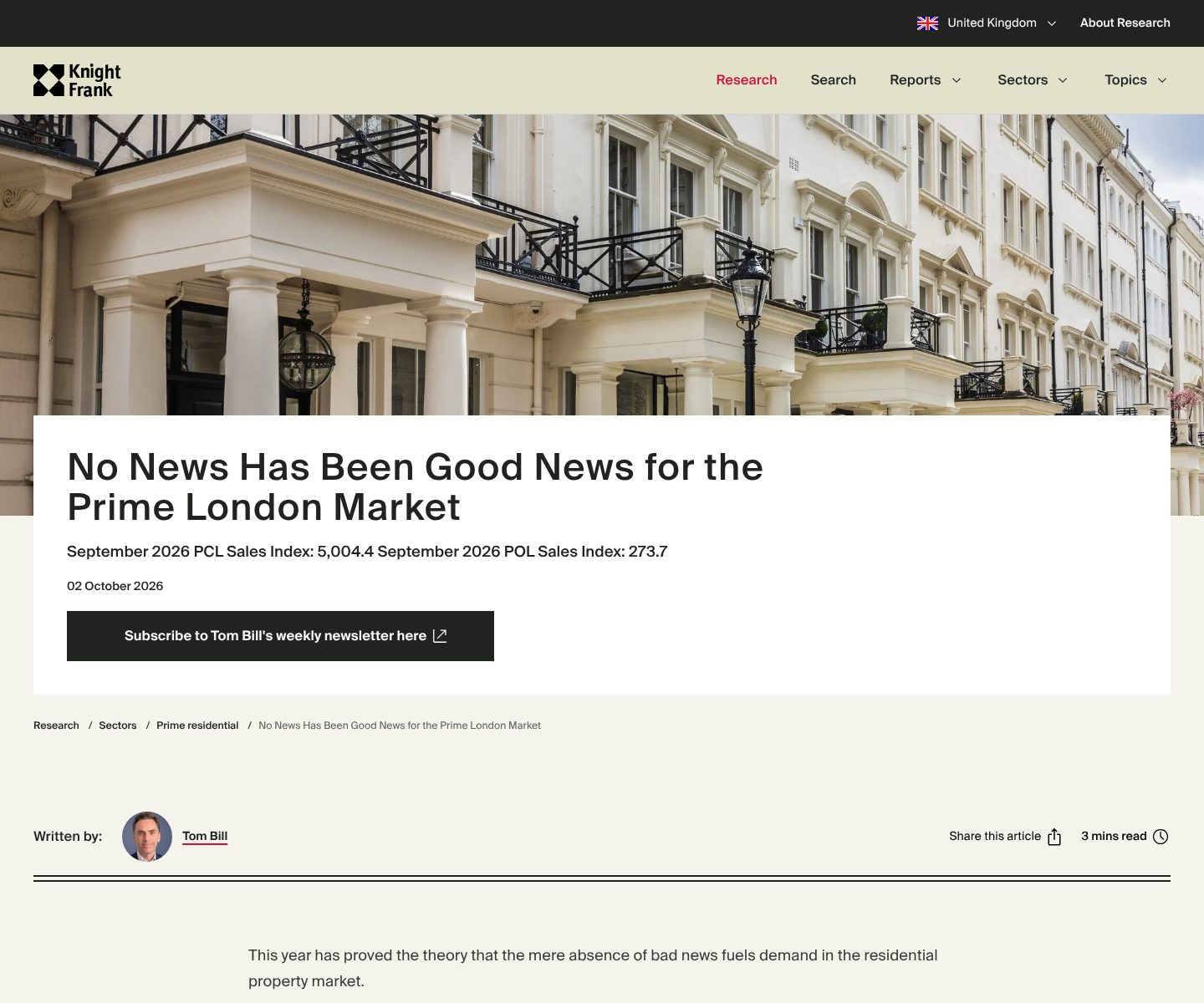 Market reports with numbers, on the Knight Frank website