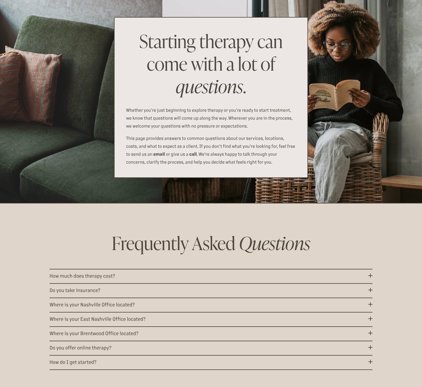 Answers before the first session, on the Nashville Therapy Group website