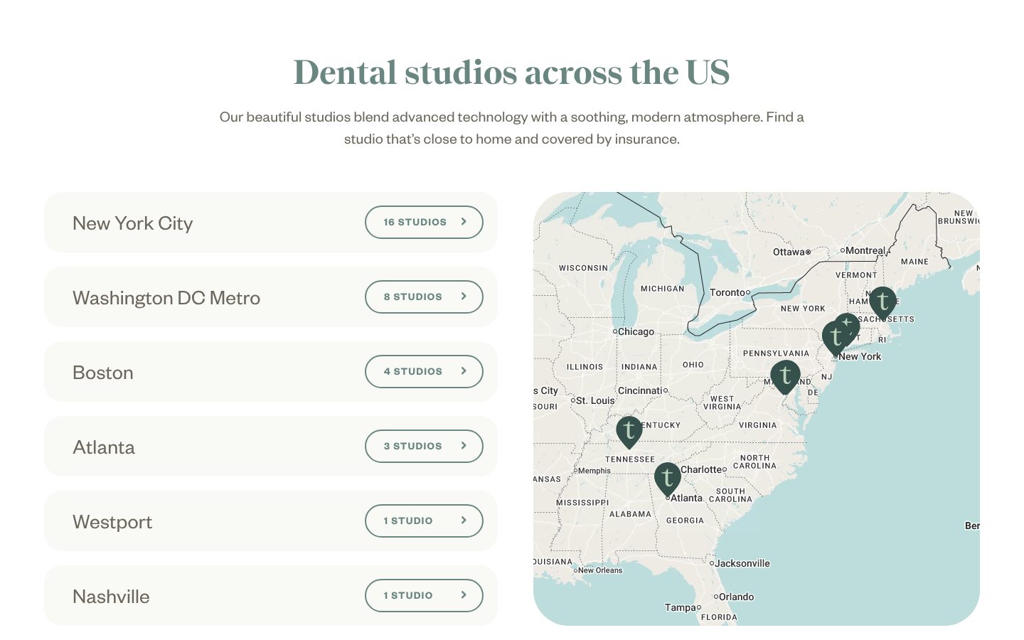 Near you, on a map, on the Tend website