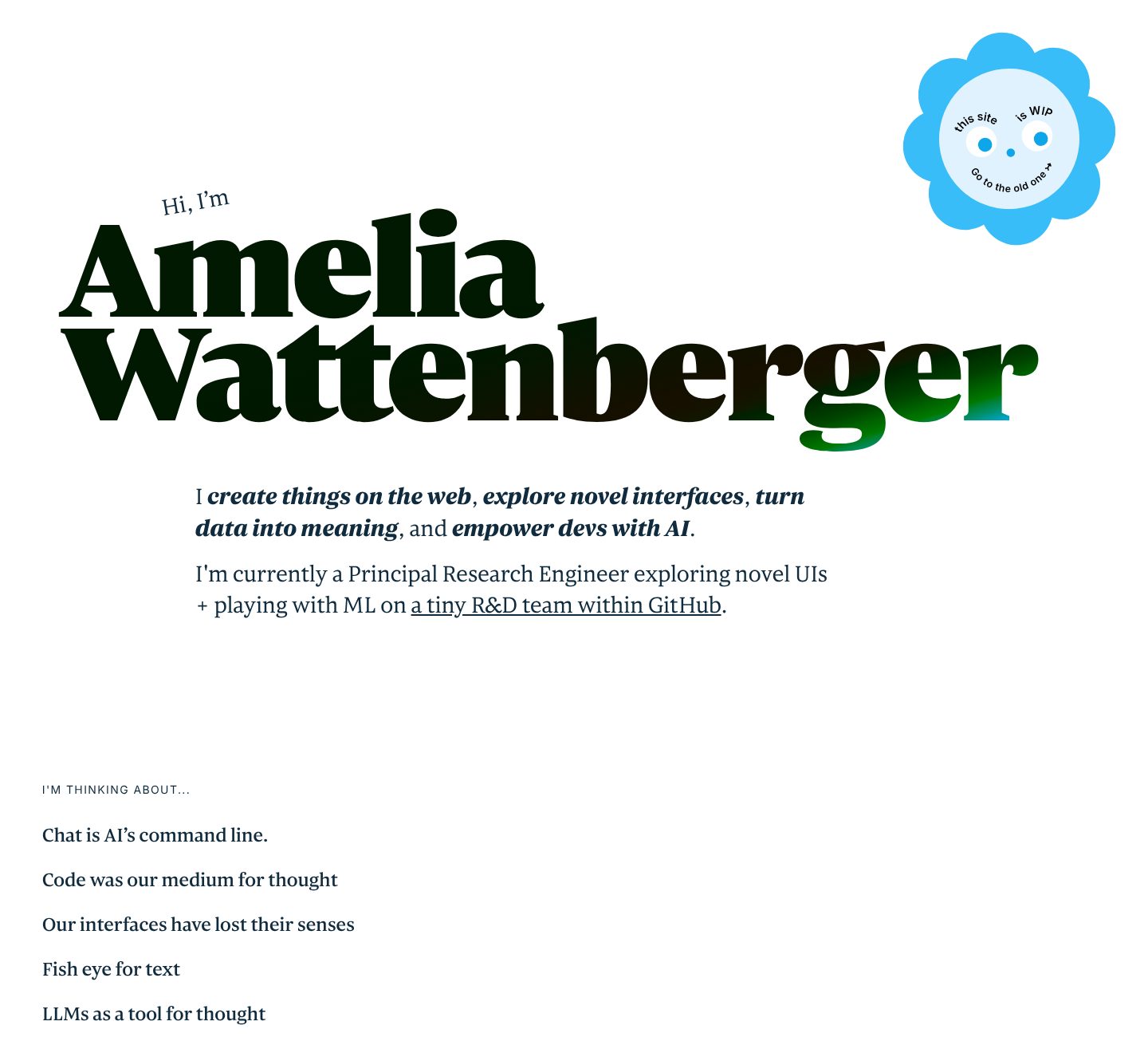 Who you are, and what you do now, on the Amelia Wattenberger website